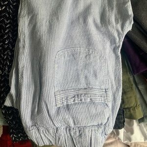 BLUE&WHITE LINEN-LIKE PANTS